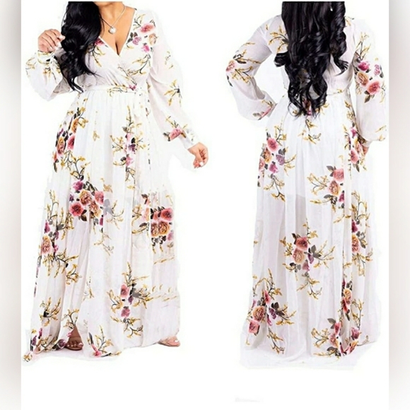 💚Maxi Dress Boho Chiffon Floral Printed Long Part - Picture 3 of 4